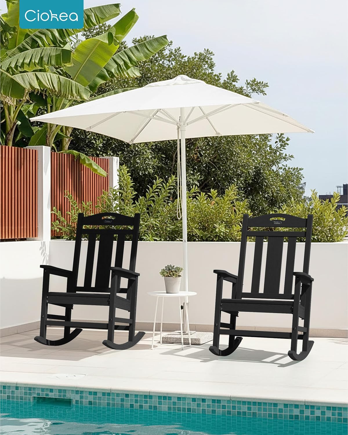 Ciokea Oversized Outdoor Rocking Chairs Set of 3, 380lbs Heavy-Duty Large Patio Rocker, High Back Cozy Porch Chairs, Weather Resistant Patio Rocking Chairs for Outside, Fire Pit, Deck, Black