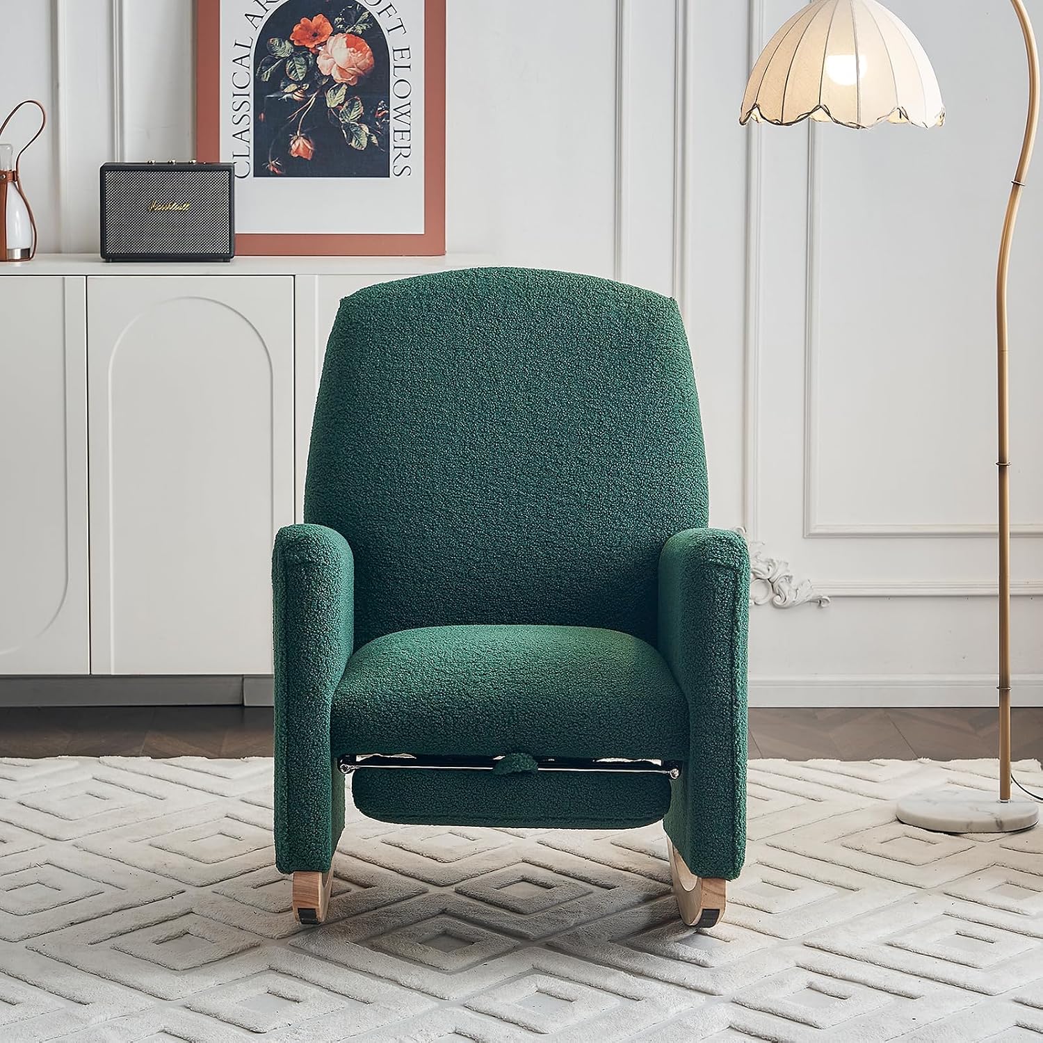 Rocking Chair Nursery with Foot Rest, Teddy Nursing Rocking Chair with High Backrest, Glider Rocker Chair for Living Room, Bedroom, Nursery(Teddy Green)