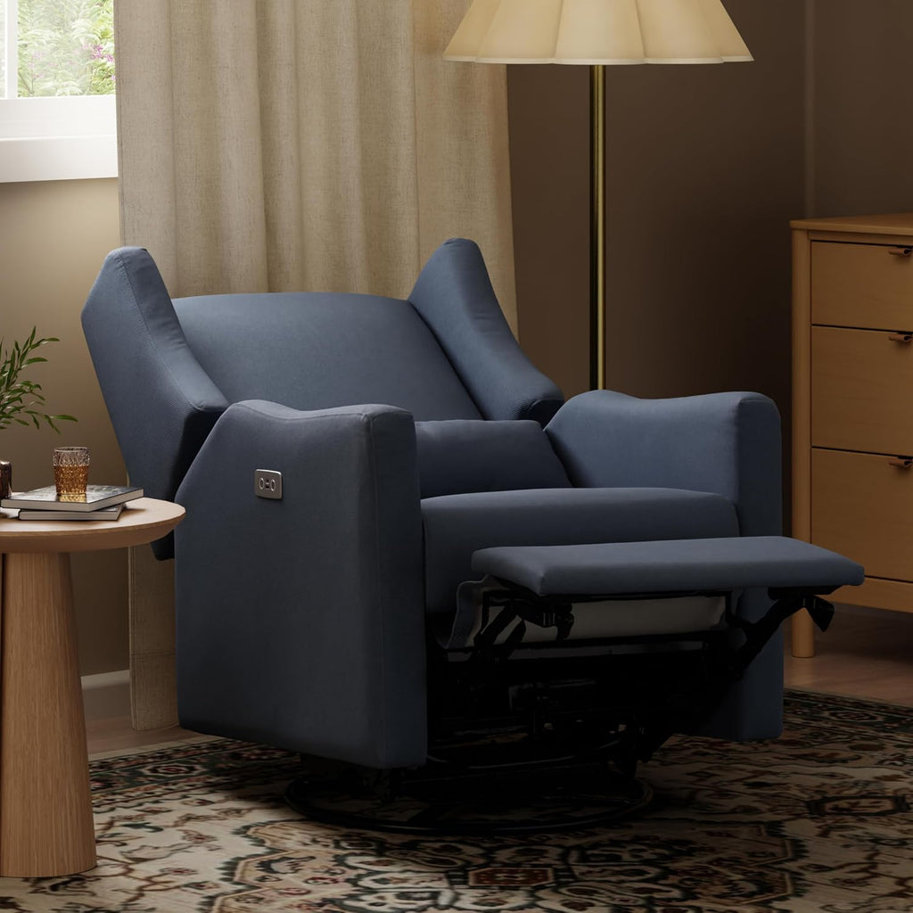 Babyletto Kiwi Electronic Power Recliner and Swivel Glider with USB Port in Performance Navy Eco-Twill, Water Repellent & Stain Resistant, Greenguard Gold and CertiPUR-US Certified