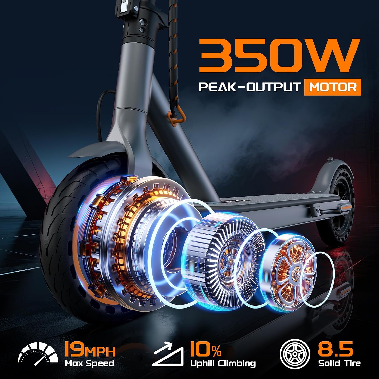 NAVIC Electric Scooter with Dual Suspension, 8.5'/10' Tires, 350W/500W Motor, 19/22 Mph, Max 22/25/27/49Miles Range, Foldable E Scooter for Adults with Braking, App Control