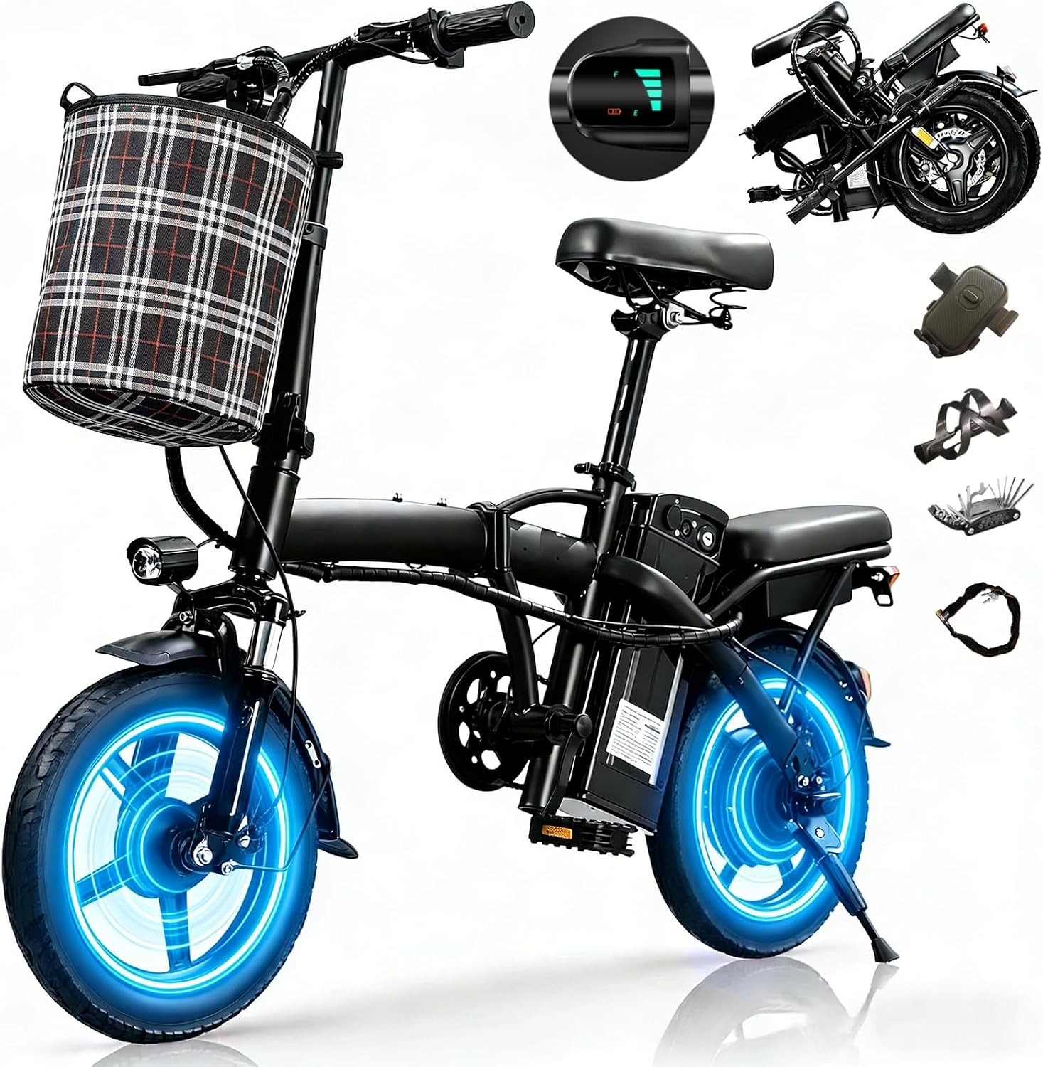 550W Powerful Electric Folding Bike for Adults – 23MPH Top Speed, 35 Miles Range, 48V 12Ah Battery, Foldable Ebike with Charger & Dual Disc Brakes,14' Commuter Mini E Bikes, Hill Climbing Commuter