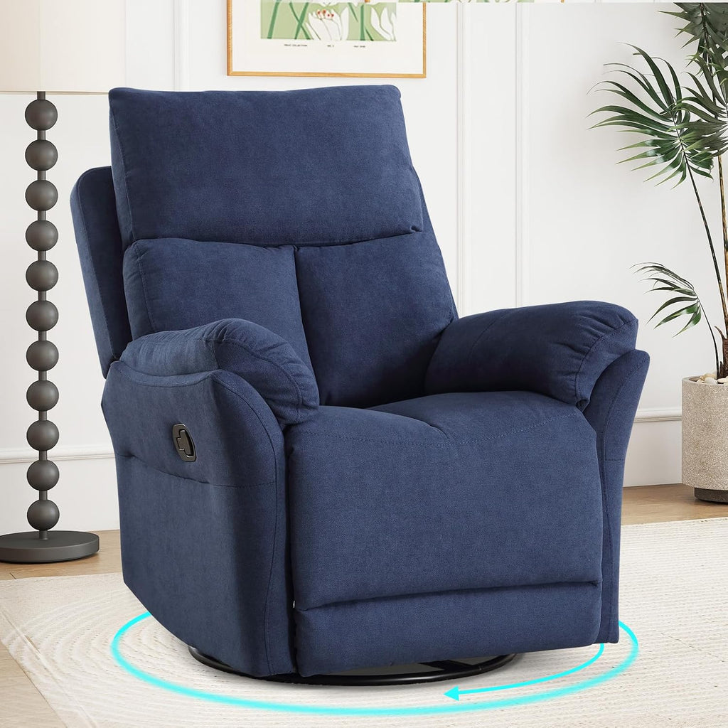 ANJ Swivel Rocker Recliner Chair, Manual Fabric Glider Nursery Recliner Chair, Single Rocking Modern Sofa Home Theater Seating for Living Room, Nursery (Blue)