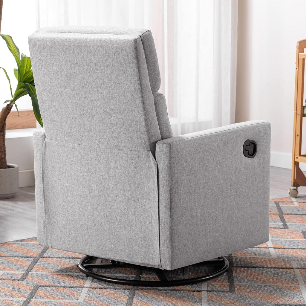 JIVOIT Modern Upholstered Recliner Chair with Tall Backrest, Rocker Nursery Chair Plush Seating Glider Swivel Recliner Chair, Single Sofa Home Theater Seating with Square Arms (Gray+Square Arms)