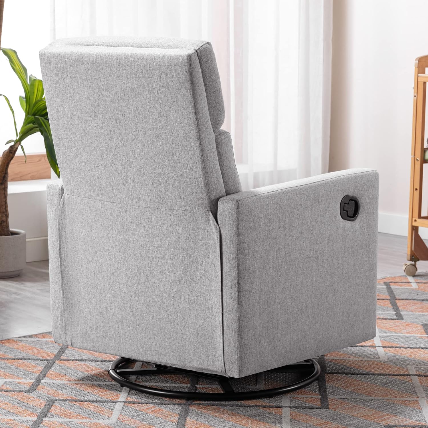 JIVOIT Modern Upholstered Recliner Chair with Tall Backrest, Rocker Nursery Chair Plush Seating Glider Swivel Recliner Chair, Single Sofa Home Theater Seating with Square Arms (Gray+Square Arms)
