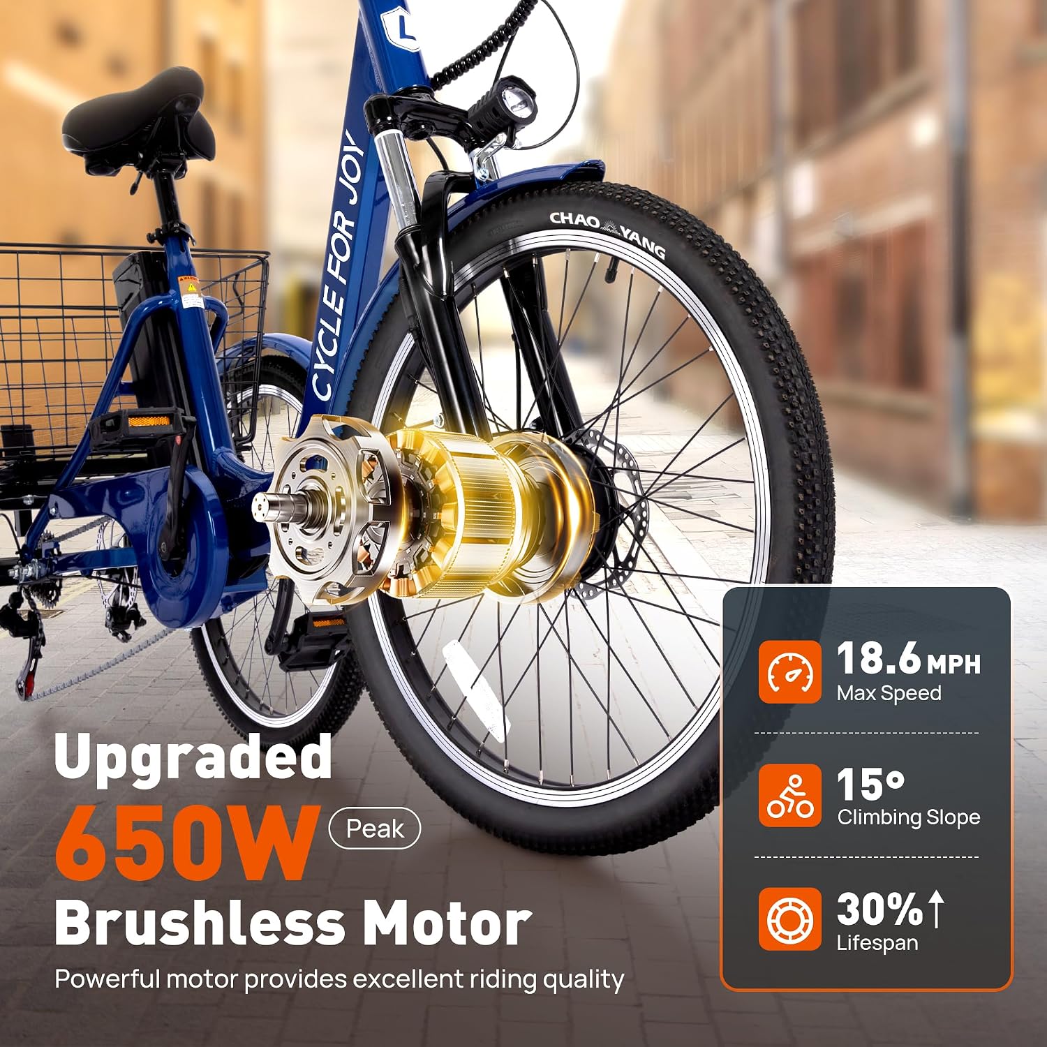 24' Electric Trike，Electric Tricycle for Adults, 350W(Peak 500W) 7 Speeds 3 Wheel Electric Bikes with 48V 13Ah Removable Battery & Removable Large Basket/UL 2272 Certified