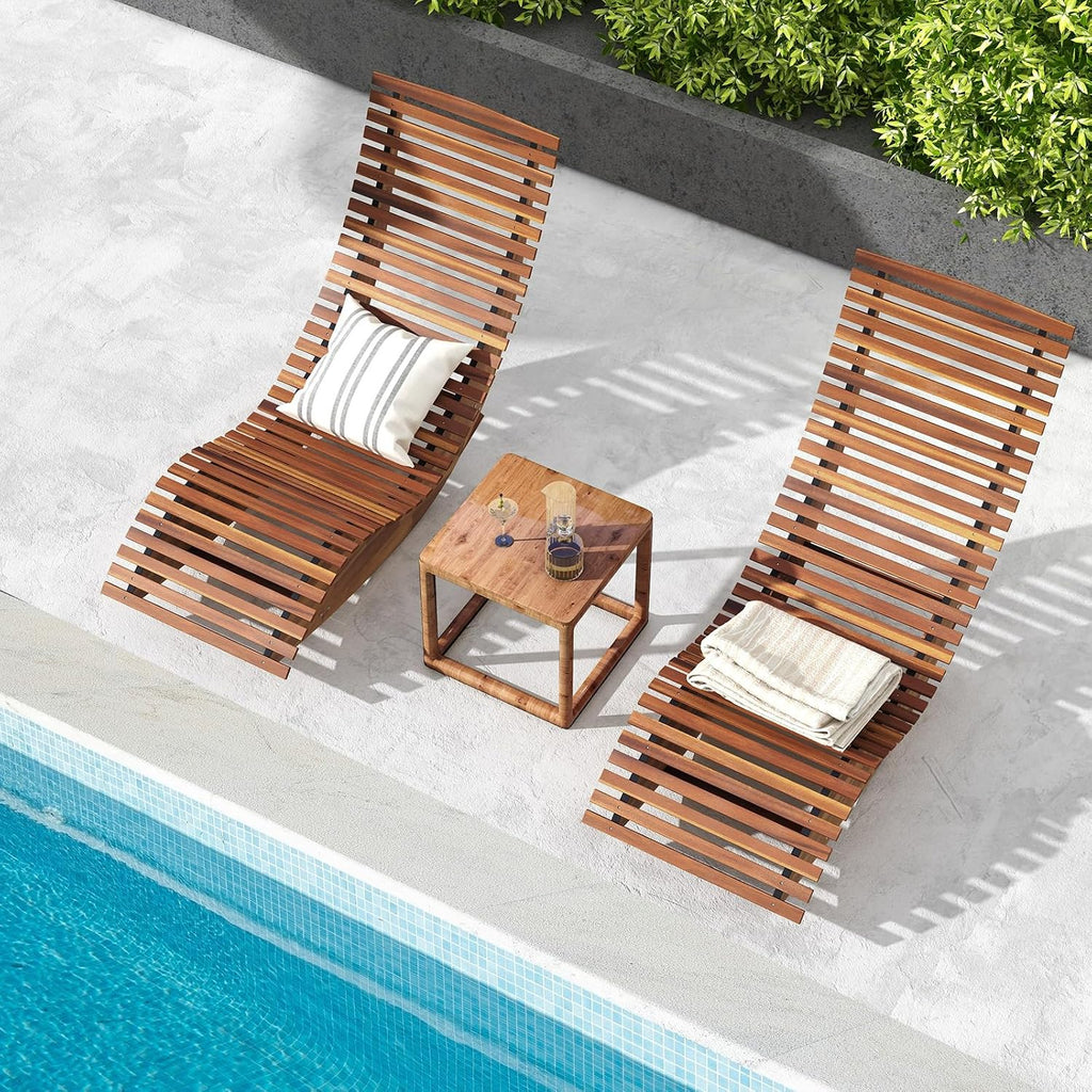 Giantex Outdoor Chaise Lounge Chair - Set of 2 Acacia Wood Outdoor Lounger, Patio Lounge Chair with Slatted Design, Rocking Chair, Patio Rocker for Sunbathing, Poolside, Beach Lounge Chairs