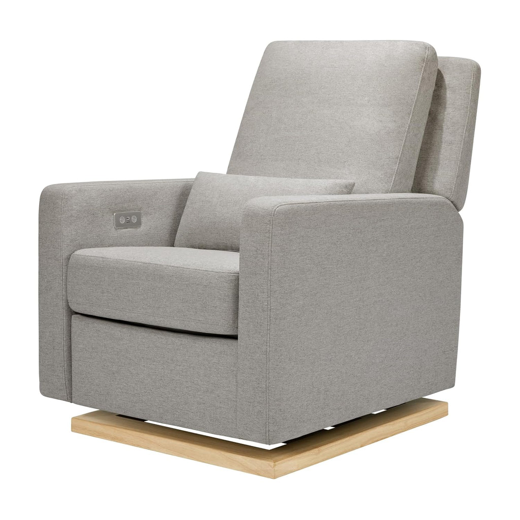 Babyletto Sigi Electronic Power Recliner & Swivel Glider with USB Port in Performance Gray Eco-Weave with Light Wood Base, Water Repellent & Stain Resistant, Greenguard Gold and CertiPUR-US Certified