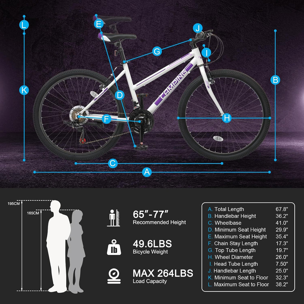 Ktaxon 20/24/26 Inch Mountain Bike, 7/21-Speed Adult Bicycle with Sturdy Steel Frame, Front Suspension, Excellent Twist Shifting, Easy to Assemble and Stylish Cool Look for Men Women