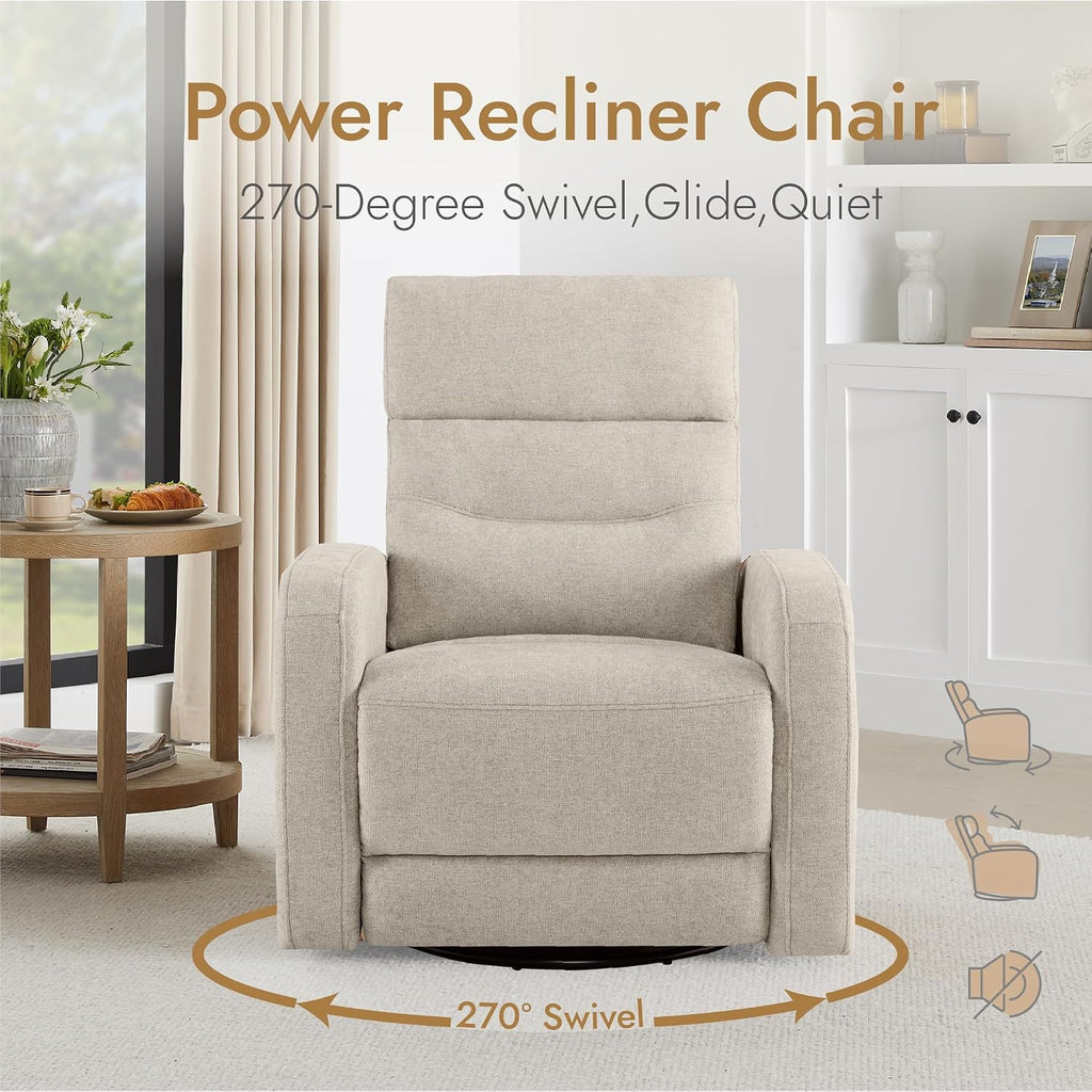 Watson & Whitely Swivel Power Recliner with Adjustable Headrest, Recliner Chairs for Adults, Small Glider Rocker for Living Room, Fabric in Khaki