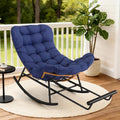 Takywep Rattan Rocking Chair with Detachable Polyester Cushion and Extendable Footrest – Papasan Chair with Cozy Seating for Porch, Lawn, Bedroom & Living Room, Royal Blue