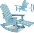 YEFU Adirondack Chairs with Retractable Ottoman: Oversize Adirondack Rocking Chairs - 5-Level Adjustable High Back - Outdoor Rocker with Cup Holder for Porch/Gardens/Lawn/Patio/Backyard/Blue