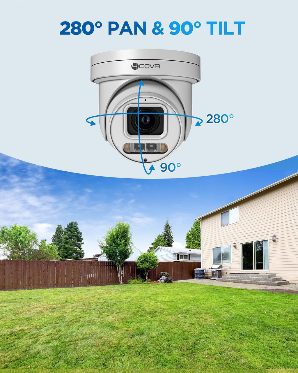 4COVR PoE PTZ Security Camera System 8 Channel, 8X 5MP IP PTZ Camera Two Way Audio, 280ｰ Pan 90ｰ Tilt 5X Optical Zoom, Smart Color Night Vision, Human Vehicle Detection, 4K NVR 2TB HDD, LY5XCP5M0808