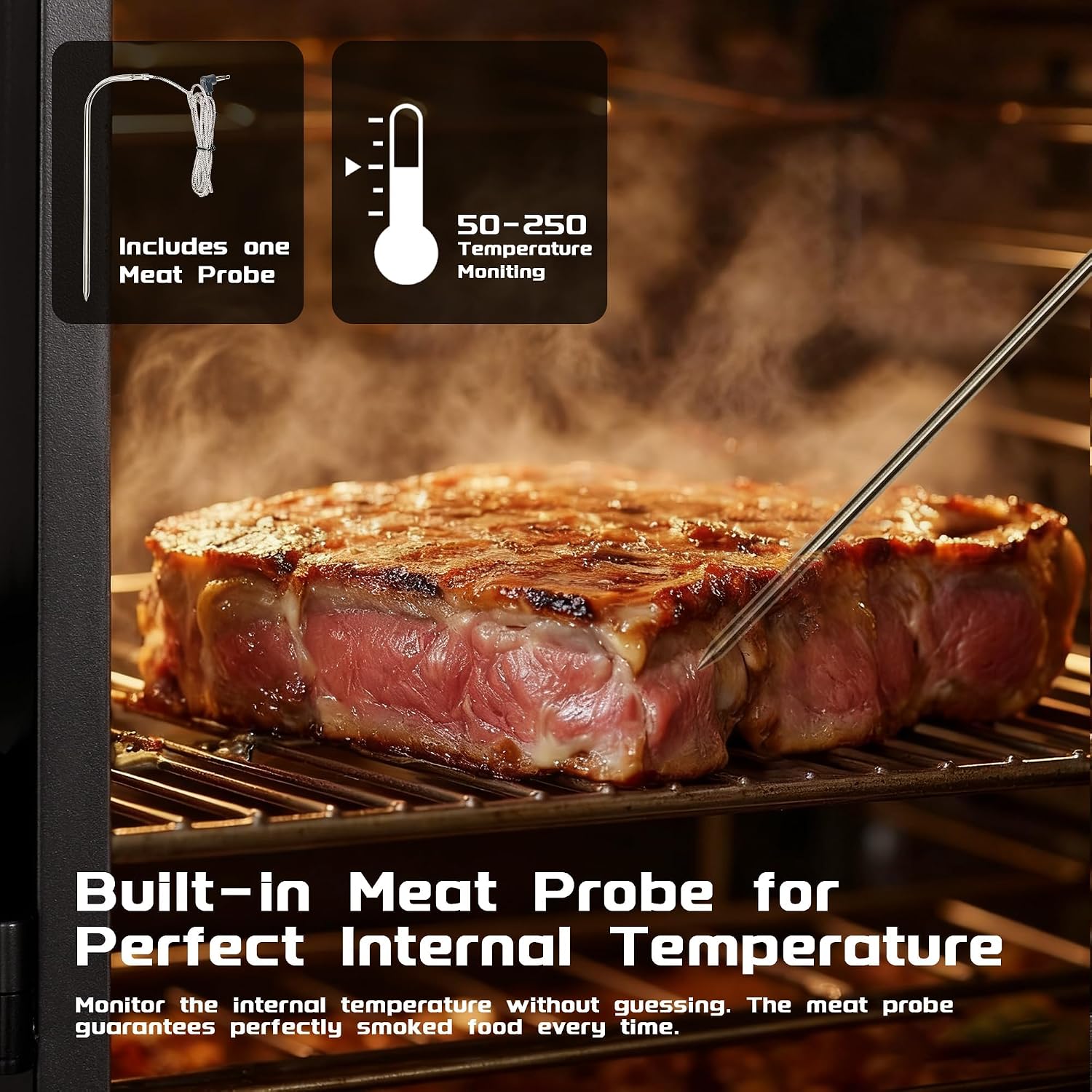 MAISON HUIS Electric Smoker for Outdoors, Built-in Meat Probe & Elevated Stand for Outdoors, BBQ Smoker with 4 Cooking Grates, LED Display Temperature Control, Smoke More with 633 sq in Cooking Area