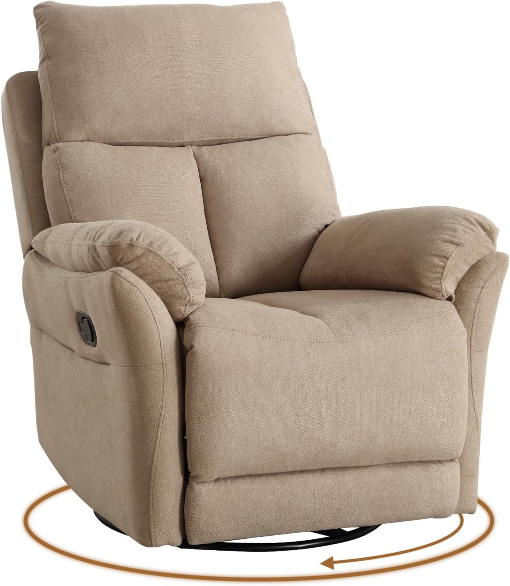ANJ Swivel Rocker Recliner Rocking Chair Nursery, Manual Glider Rocking Chair for Adults, Modern Fabric Recliners, 360° Swivel Lazy Boy Recliner Chairs for Living Room, rv, Khaki