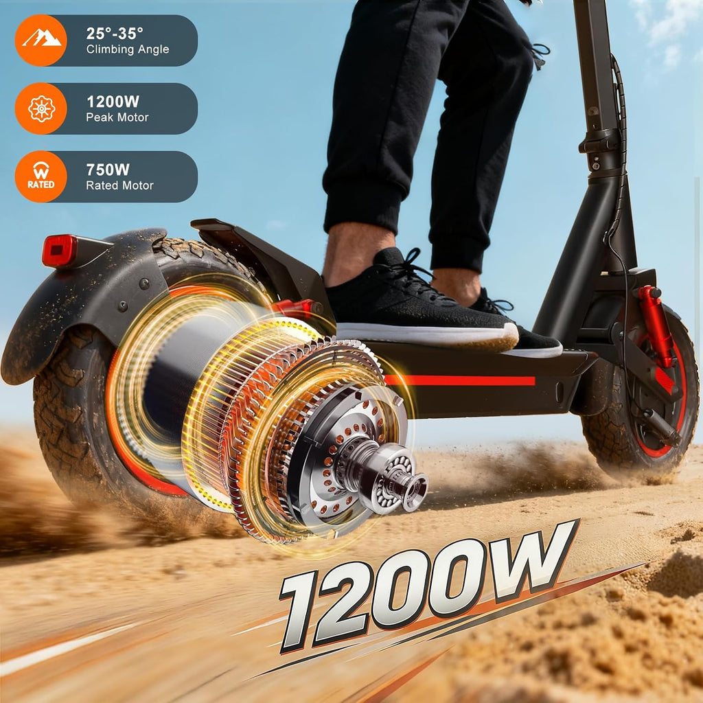 Electric Scooter for Adults 10' Off-Road Pneumatic Tire 1200W Motor Max 33 Miles Long Range, 30 MPH Top Speed with Cruise Control, Dual Suspensions, Turn Signals Foldable E-Scooter, UL-2272 Certified