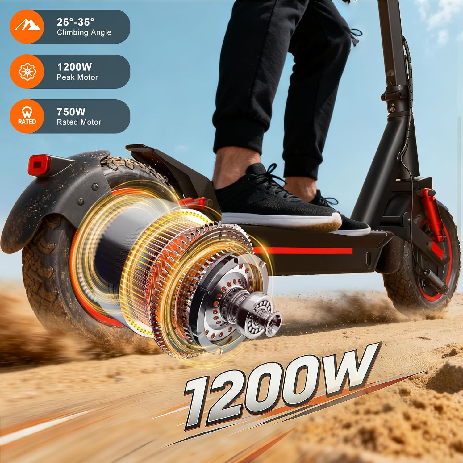 Electric Scooter for Adults 10' Off-Road Pneumatic Tire 1200W Motor Max 33 Miles Long Range, 30 MPH Top Speed with Cruise Control, Dual Suspensions, Turn Signals Foldable E-Scooter, UL-2272 Certified