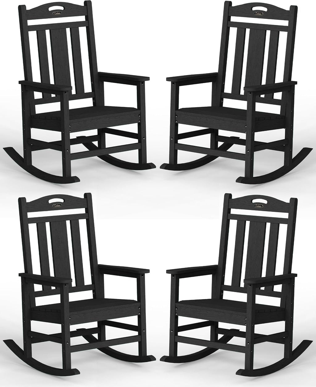 Ciokea Oversized Outdoor Rocking Chairs Set of 4, 380lbs Heavy-Duty Large Patio Rocker, High Back Cozy Porch Chairs, Weather Resistant Patio Rocking Chairs for Outside, Fire Pit, Deck, Black