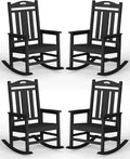 Ciokea Oversized Outdoor Rocking Chairs Set of 4, 380lbs Heavy-Duty Large Patio Rocker, High Back Cozy Porch Chairs, Weather Resistant Patio Rocking Chairs for Outside, Fire Pit, Deck, Black