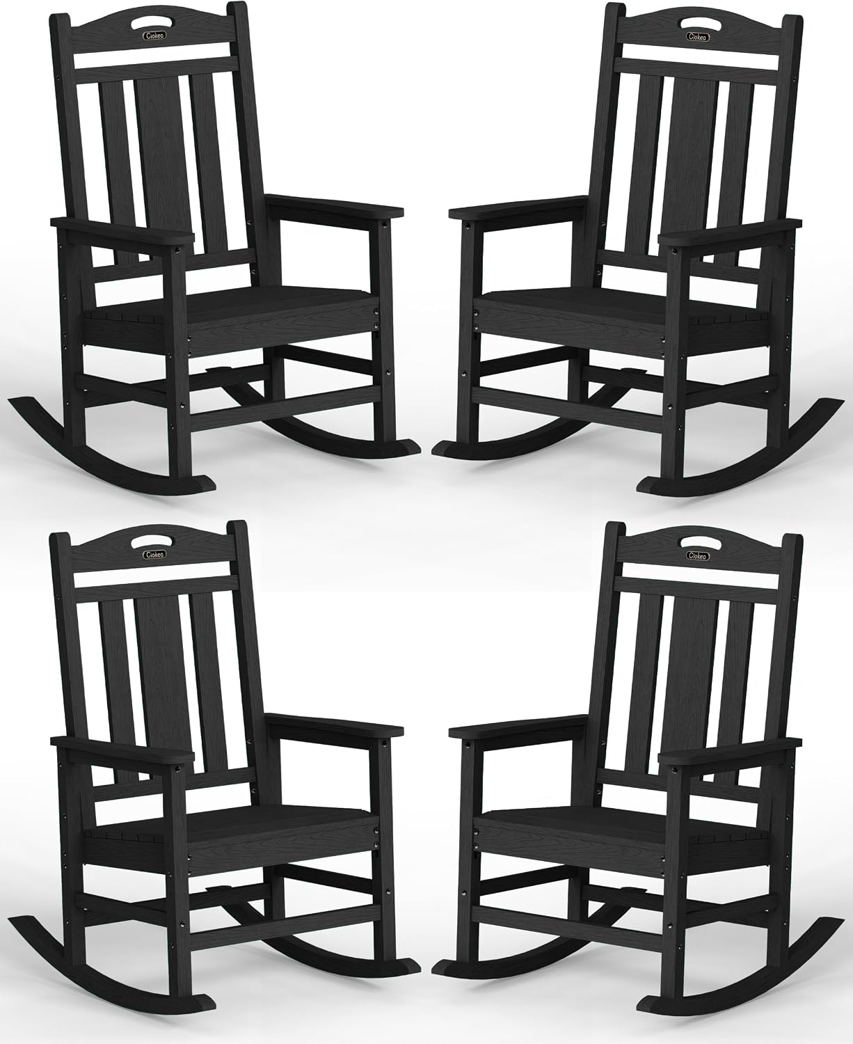Ciokea Oversized Outdoor Rocking Chairs Set of 4, 380lbs Heavy-Duty Large Patio Rocker, High Back Cozy Porch Chairs, Weather Resistant Patio Rocking Chairs for Outside, Fire Pit, Deck, Black