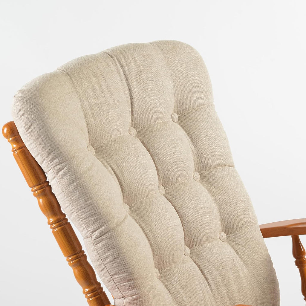 Solid Wood Glider Rocking Chair and Ottoman Set, Rustic Nursery Glider Rocker with Padded Cushion, Smooth Rocking Motion Indoor Living Room Nursing Napping Reading, Honey Beige