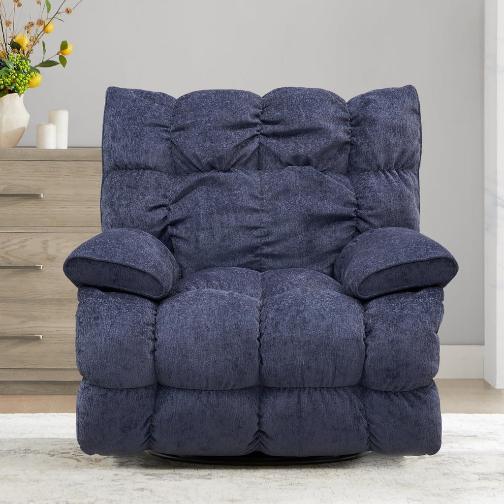 SITJOY Oversized Power Swivel Rocker Recliner Chair, Overstuffed Extra Wide Rocking Chair for Big and Tall, Glider Recliner Nursery Chair, Soft Breathable Fabric in Dark Blue, Manual