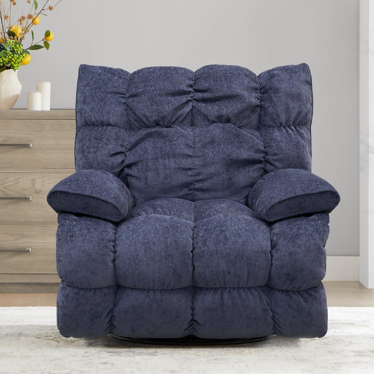 SITJOY Oversized Power Swivel Rocker Recliner Chair, Overstuffed Extra Wide Rocking Chair for Big and Tall, Glider Recliner Nursery Chair, Soft Breathable Fabric in Dark Blue, Manual