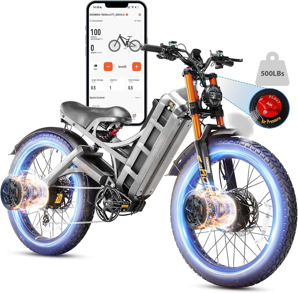 2026 eAhora Romeo Dual-Motor Ebike - 50Mph 5600W 60-80AH 250Miles Long Range Electric Bike for Adults, Full Suspension Hydraulic Brakes Electric Bicycle, 26' Mountain Bike for Off-Road Commuting