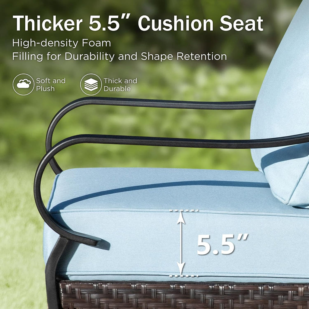 PHI VILLA Patio Chairs Set of 2, Outdoor Wicker Chairs with Thick Cushion, All Weather High Back Outdoor Furniture for Balcony Porch and Yard