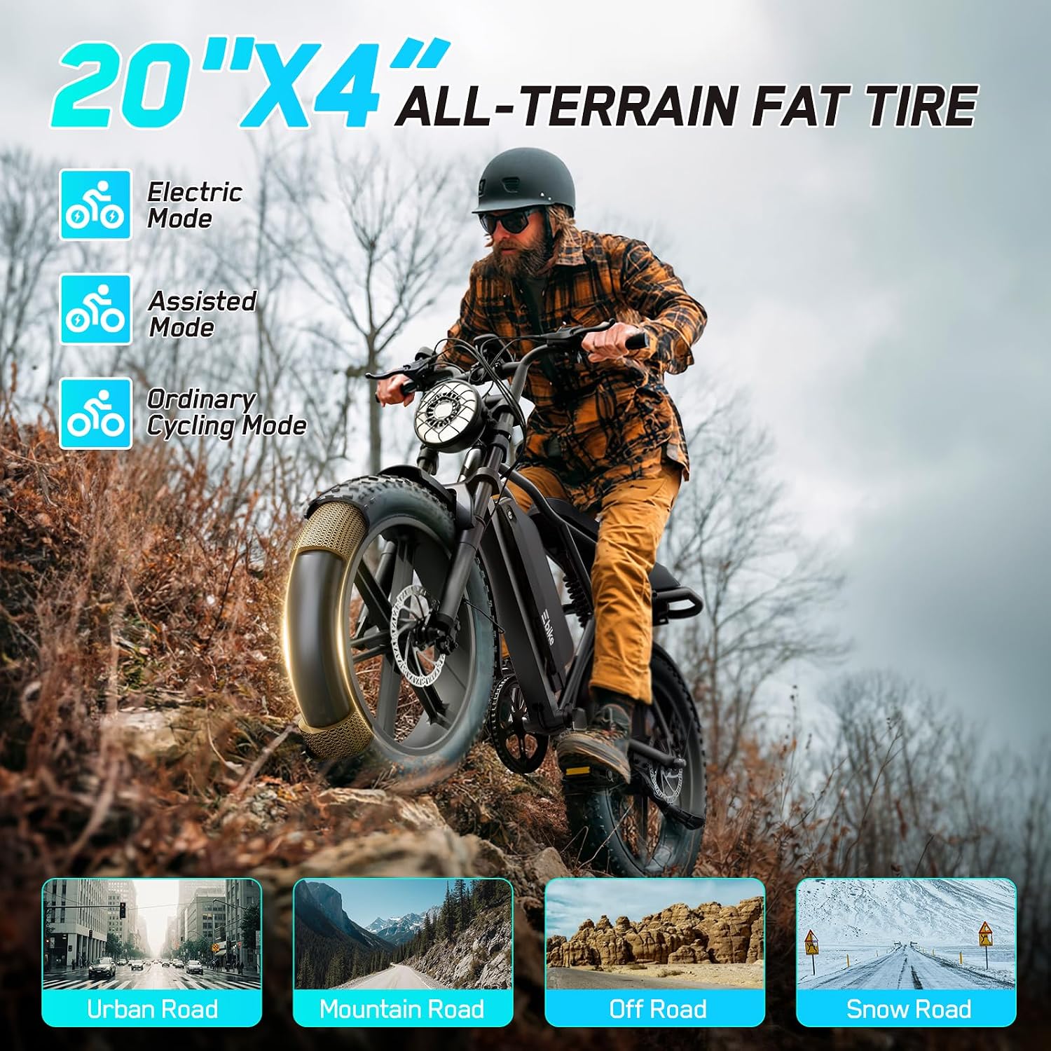 TST Electric Bike for Adults, 1500W Peak Motor 60/100 Miles Fat Tire Ebike with 48V 15Ah/25Ah Removable Battery 20' Electric Dirt Bike Full Suspension and 7-Speed