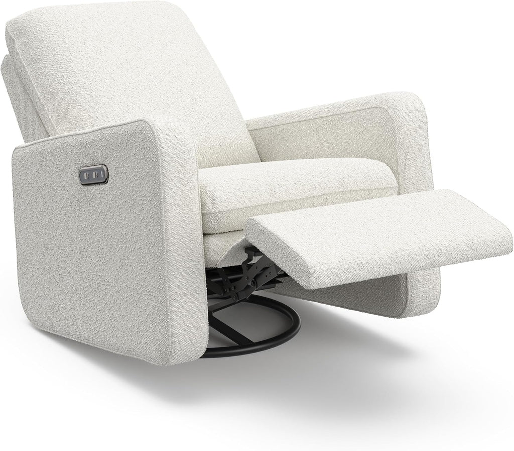 Graco Teddi Power Recliner Swivel Glider, Electronic Power Recline, Oeko-TEX 100 Certified, USB-A & USB-C Charger, Premium Cushioning & Comfort – (Ivory Boucle)