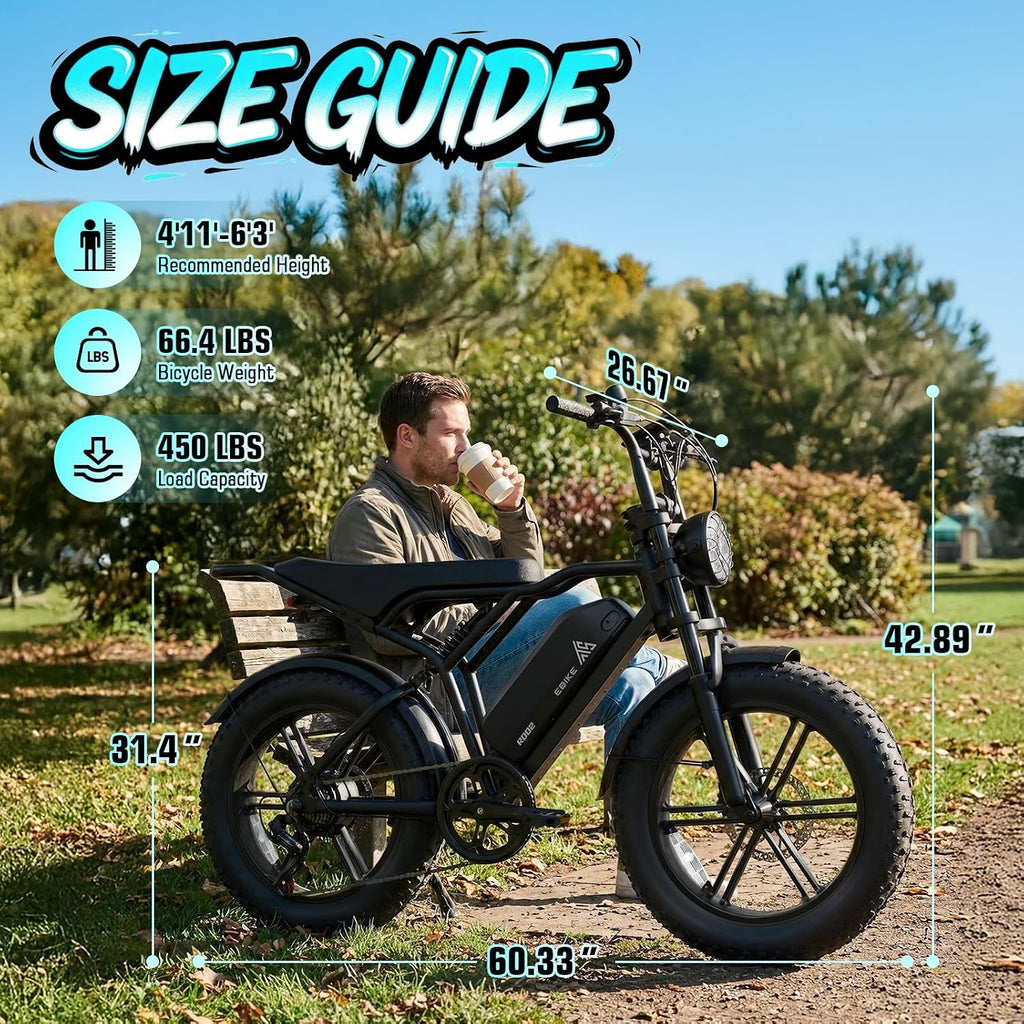 TST Electric Bike for Adults, 1500W Peak Motor 60/100 Miles Fat Tire Ebike with 48V 15Ah/25Ah Removable Battery 20' Electric Dirt Bike Full Suspension and 7-Speed
