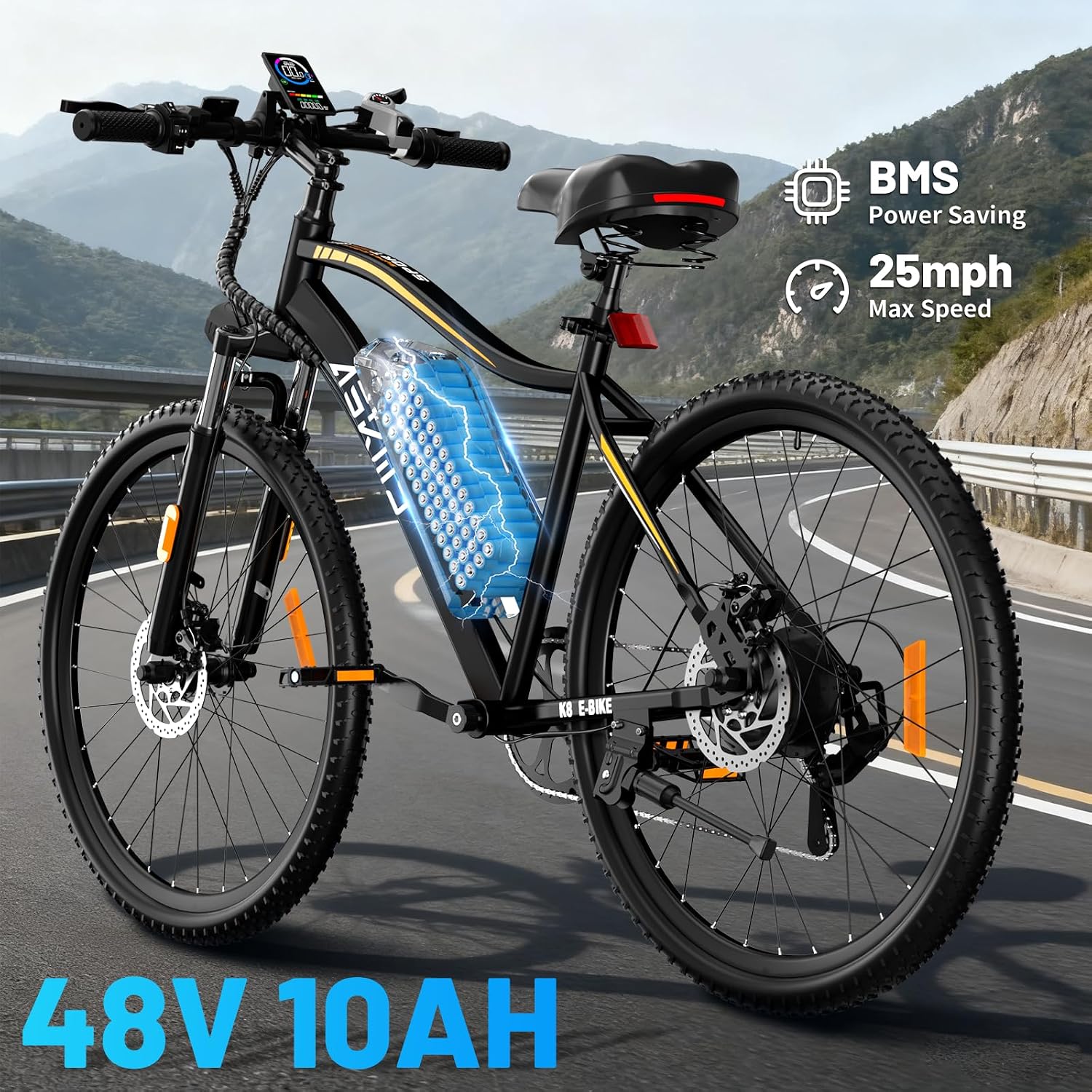 REOCRO Electric Mountain Bike for Adults, 26' E-Bike with 750W Peak, 48V Removable Battery, 45+ Miles PAS Range, 25MPH, 7 Speed, Commuter Ebike for Daily Ride, Electric Bicycle for Teens