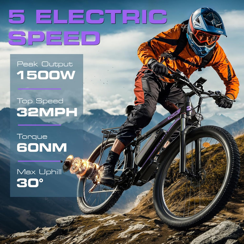 Electric Bike for Adults with Peak 2000W, Max 34 mph 30-80 Miles Commuting Electric Mountain Bike, 48V 17.5Ah Removable Battery 21-Speed Disc Brakes, 29' Tires and Front Suspension