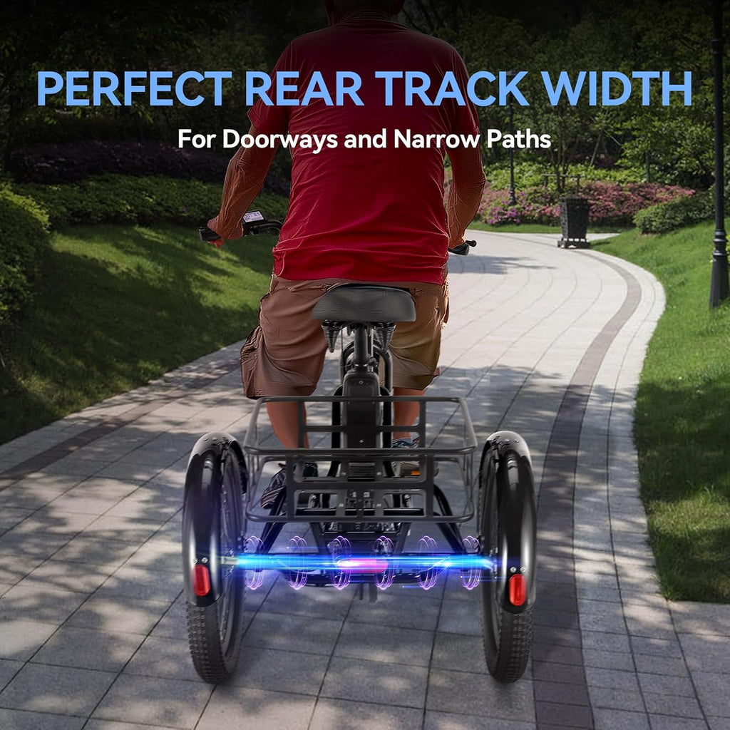 Vivi 750W Peak 20'' Folding 3 Wheels Electric Bicycle Bikes, 48V 10.4Ah Removable Battery Electric Tricycle for Adults, Speed Differential, 15.5MPH Eletric Trike with Bracket