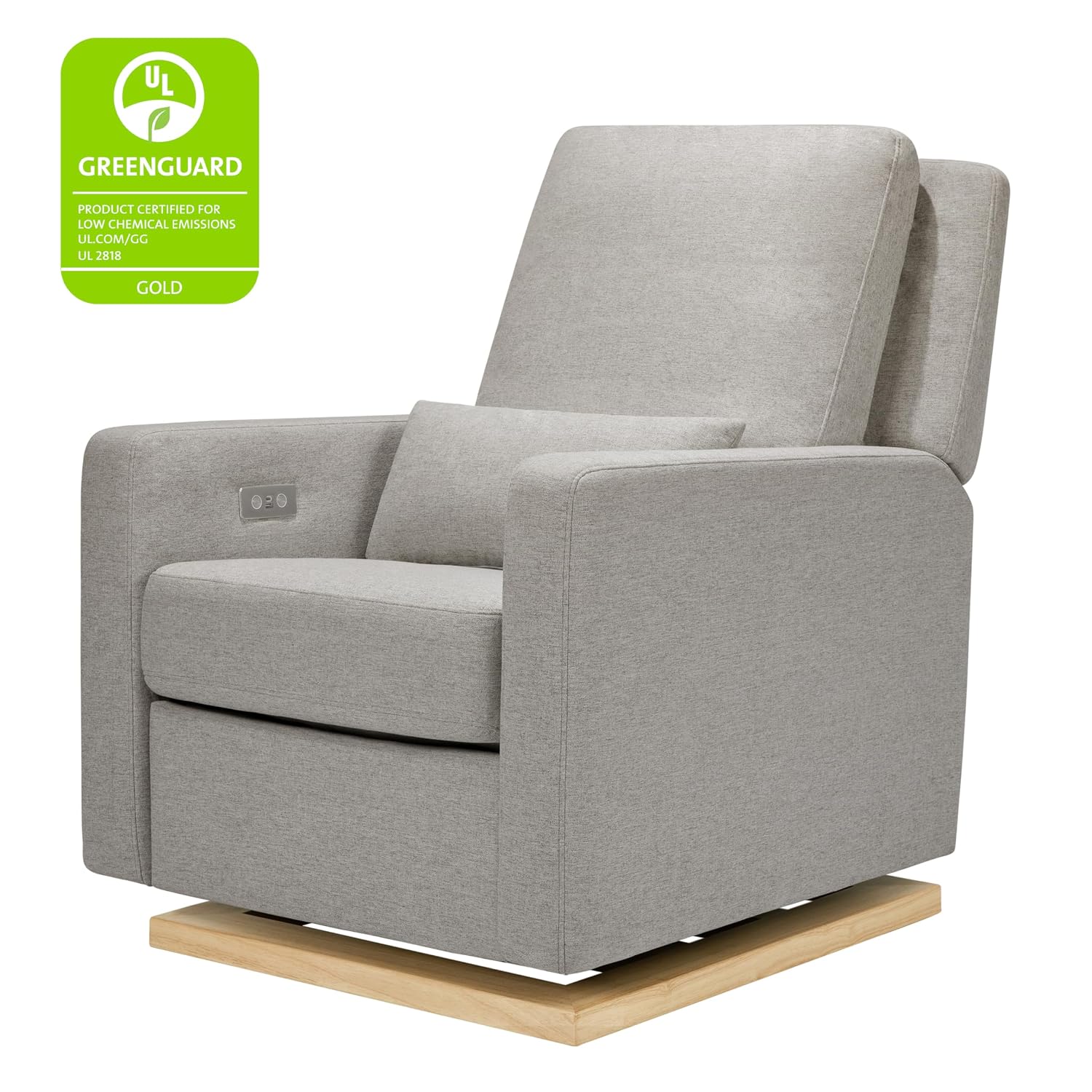 Babyletto Sigi Electronic Power Recliner & Swivel Glider with USB Port in Performance Gray Eco-Weave with Light Wood Base, Water Repellent & Stain Resistant, Greenguard Gold and CertiPUR-US Certified