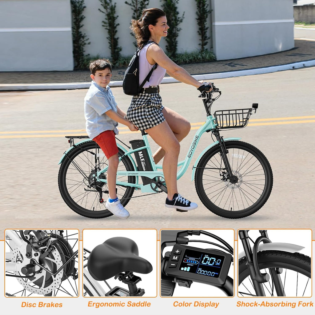 MOPHOTO Electric Bike for Women Adults, 700W Peak Power, 40 Miles Electric Cruiser Bike with 36V 10.4Ah Battery, 7-Speed Electric Bicycle, 24' 26' Tires and Front Fork Suspension