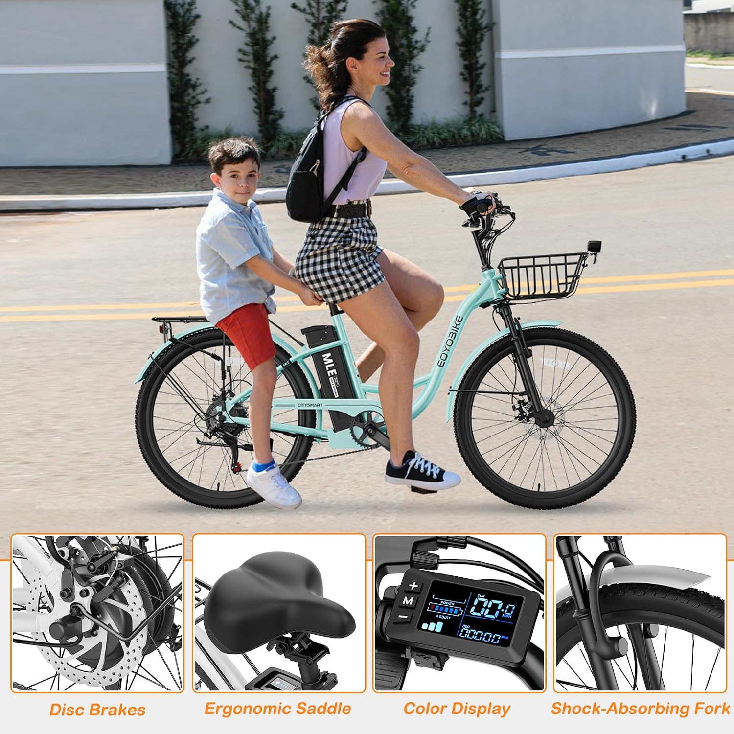 MOPHOTO Electric Bike for Women Adults, 700W Peak Power, 40 Miles Electric Cruiser Bike with 36V 10.4Ah Battery, 7-Speed Electric Bicycle, 24' 26' Tires and Front Fork Suspension