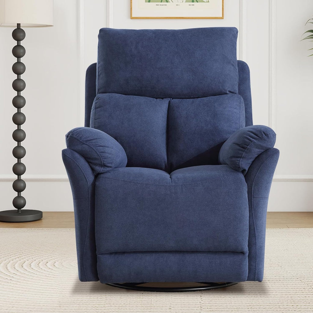 ANJ Swivel Rocker Recliner Chair, Manual Fabric Glider Nursery Recliner Chair, Single Rocking Modern Sofa Home Theater Seating for Living Room, Nursery (Blue)