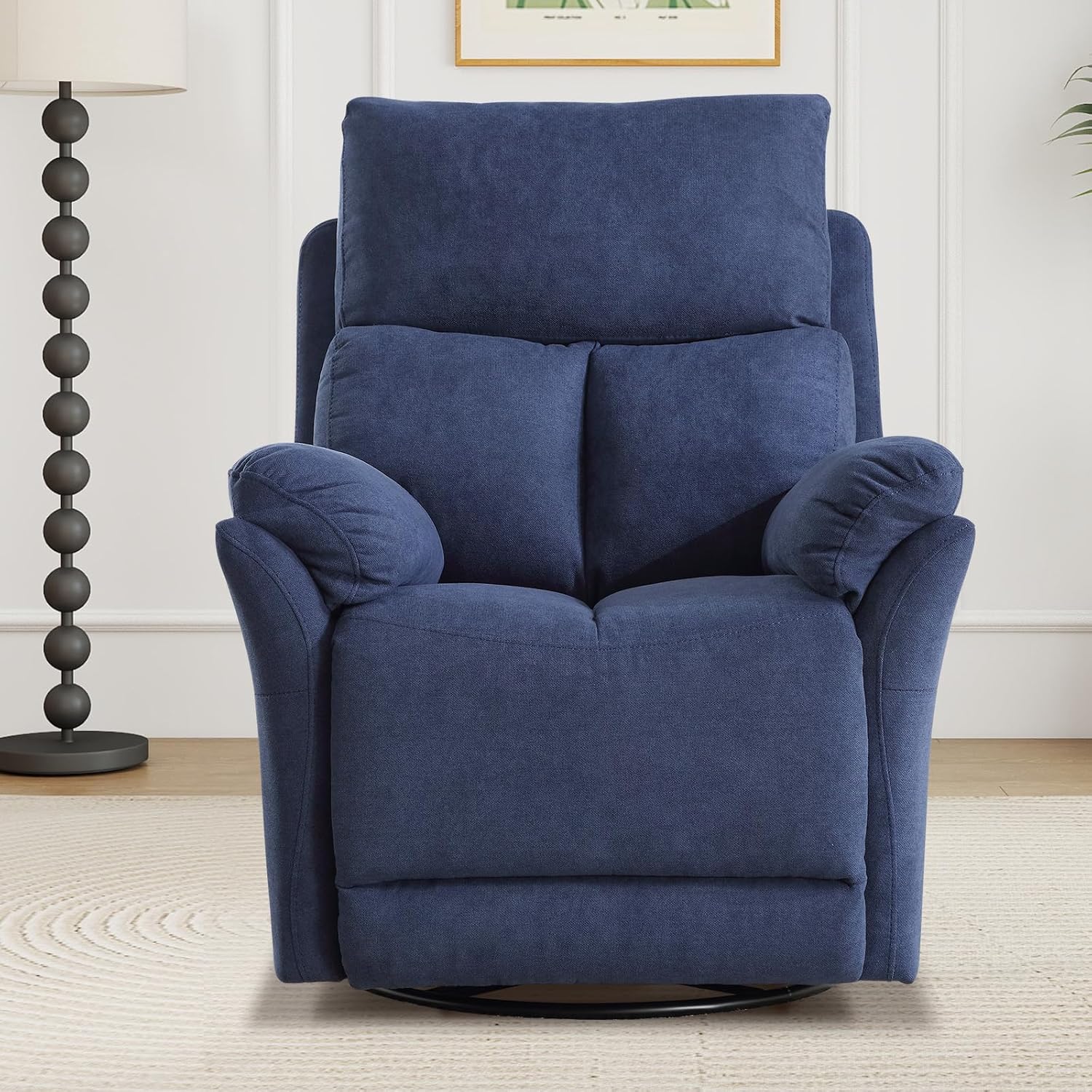 ANJ Swivel Rocker Recliner Chair, Manual Fabric Glider Nursery Recliner Chair, Single Rocking Modern Sofa Home Theater Seating for Living Room, Nursery (Blue)