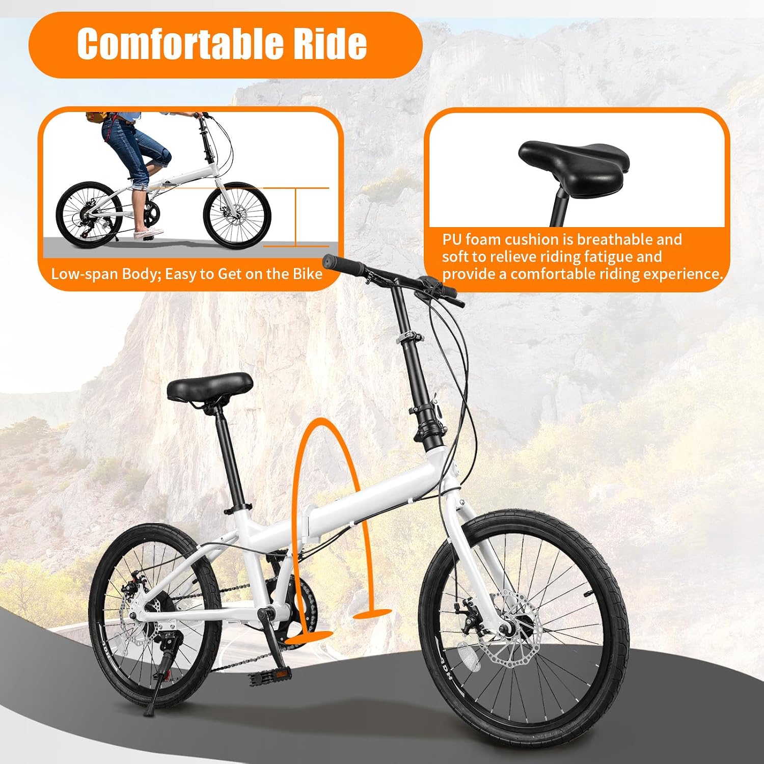Folding Bike, Foldable Bicycle with 7 Speed Gears 20-inch Wheels Easy Folding City Bicycle with Dual Disc Brakes for Adult, Teenager, Traveling, Exercising, Commuting