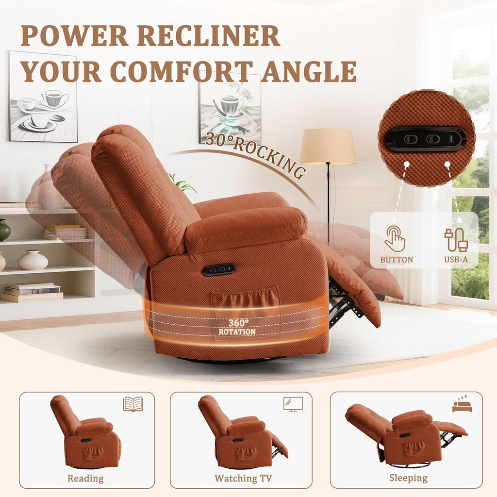 Korser Rocker Recliner Chairs for Adults, Swivel Rocking Chair with Heat and Massage, Modern Electric Recliner with Extra Wide, Waffle Fabric Massage Chair Recliner for Living Room, Bedroom