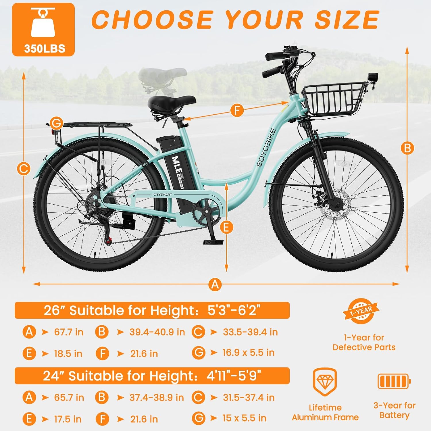 MOPHOTO Electric Bike for Women Adults, 700W Peak Power, 40 Miles Electric Cruiser Bike with 36V 10.4Ah Battery, 7-Speed Electric Bicycle, 24' 26' Tires and Front Fork Suspension