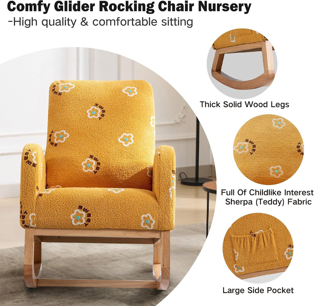 Chifee & Vingol Rocking Chair Nursery Boucle Sherpa Nursing Glider Rocker Chair, Teddy Yellow
