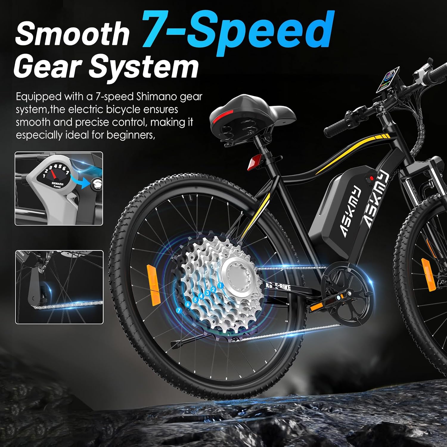 REOCRO Electric Mountain Bike for Adults, 26' E-Bike with 750W Peak, 48V Removable Battery, 45+ Miles PAS Range, 25MPH, 7 Speed, Commuter Ebike for Daily Ride, Electric Bicycle for Teens