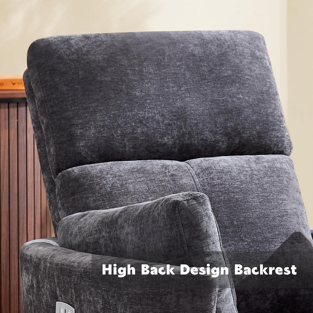 Power Recliner,Nursery Swivel Rocking Glider Chair with USB Port,Electric Upholstered Adult Recliner Rocking Chair with 2 Pillows for Living Room Bedroom (Drak Grey, Power-Driven)