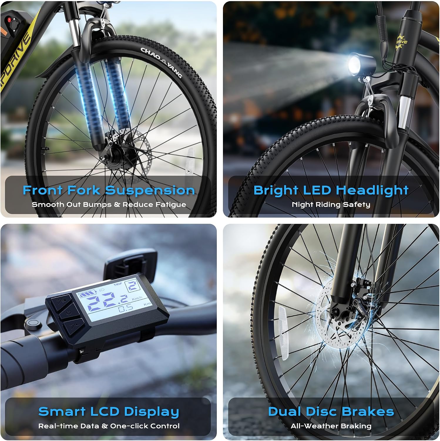 Electric Mountain Bike for Adults, 750W Peak Motor, 22 MPH Commuter Electric Bike, 48V Battery, 50Miles, 24'/26' E-Bike, 7-Speed, Front Suspension, UL Certified