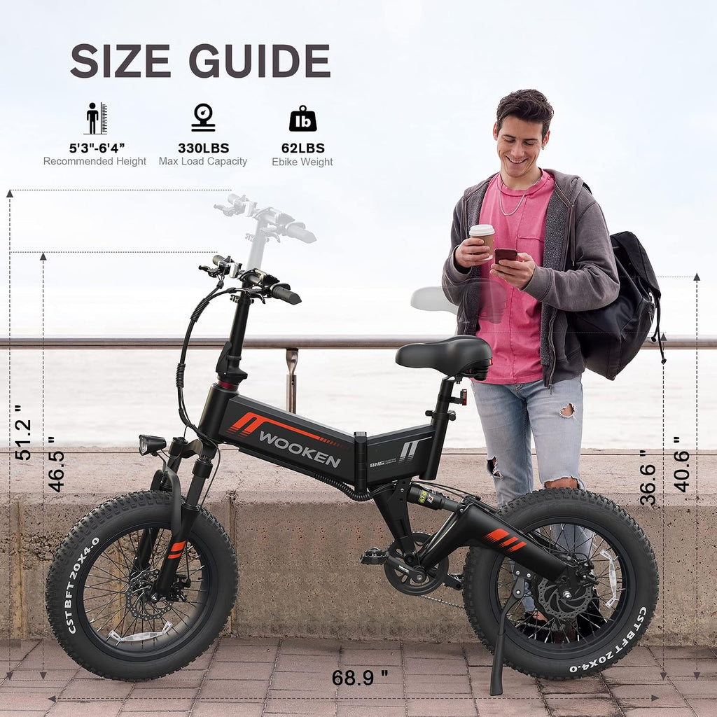 TotGuard Electric Bike,20' Electric Bike for Adults 500W Brushless Motor, 19.8MPH Fat Tire Ebike,Foldable Adult Electric Bicycles with 48V 10Ah Removable Battery,7-Speed,SGS Certified to UL 2849