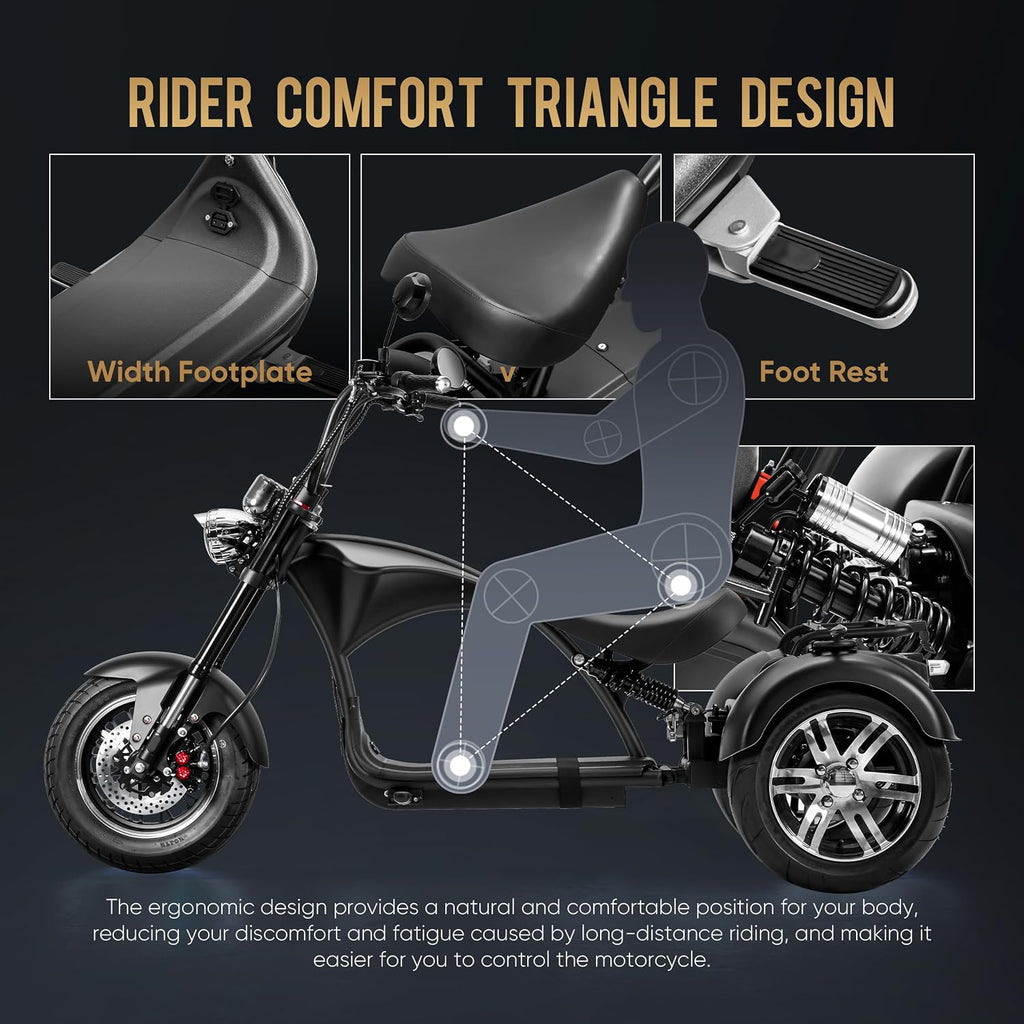 eAhora 2000W M1P Electric Trike for Adults 26MPH Electric Tricycle,40 Miles 60V 30AH Battery Full Hydraulic Suspension,3 Wheels Electric Motorcycle