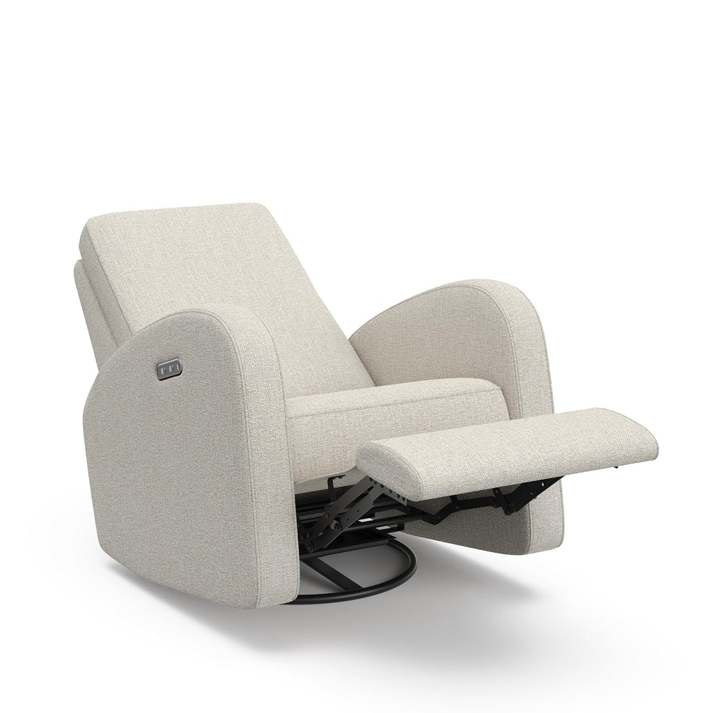 Storkcraft Santa Monica Power Recliner Swivel Glider (Dune Basketweave) – Effortless Electronic Power Recline, USB-A & USB-C Charger