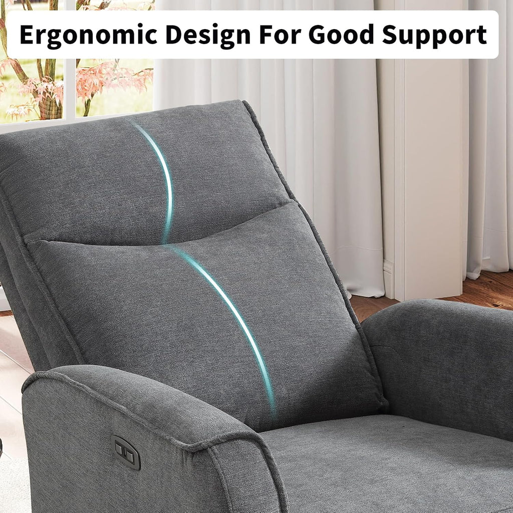 ANJ Power Rocker Recliner Chair with USB Ports, Electric 270° Swivel Glider Recliners, Upholstered Leathaire Rocking Reclining Sofa Nursery Recliner for Living Room, Bedroom (Smoke Gray)